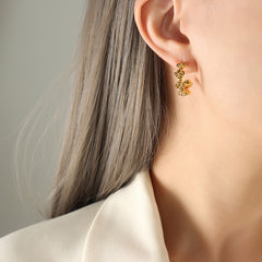 Rose-Textured Stainless Steel Hoop Earrings