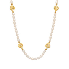 18K Gold-Plated Freshwater Pearl Symbol Charm Necklace