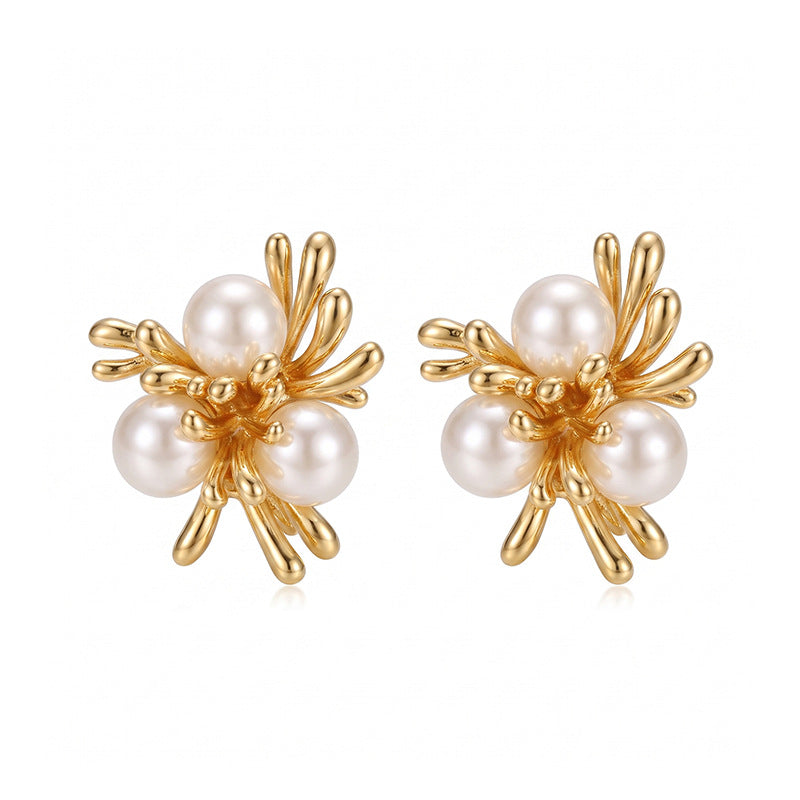 Camille Vintage-Inspired Pearl Floral Stud Earrings No. 440251