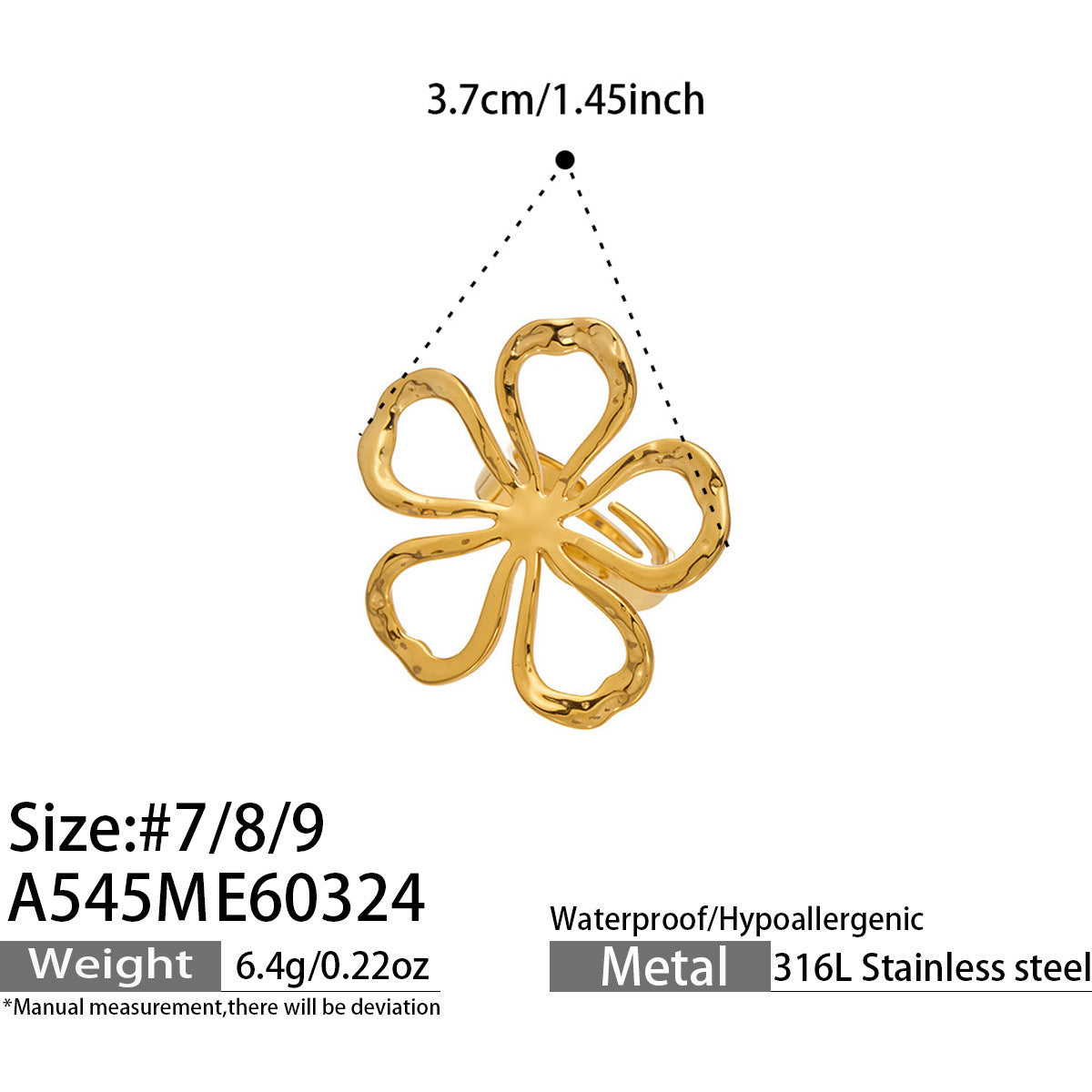 18K Gold-Plated Floral & Sunburst Statement Rings
