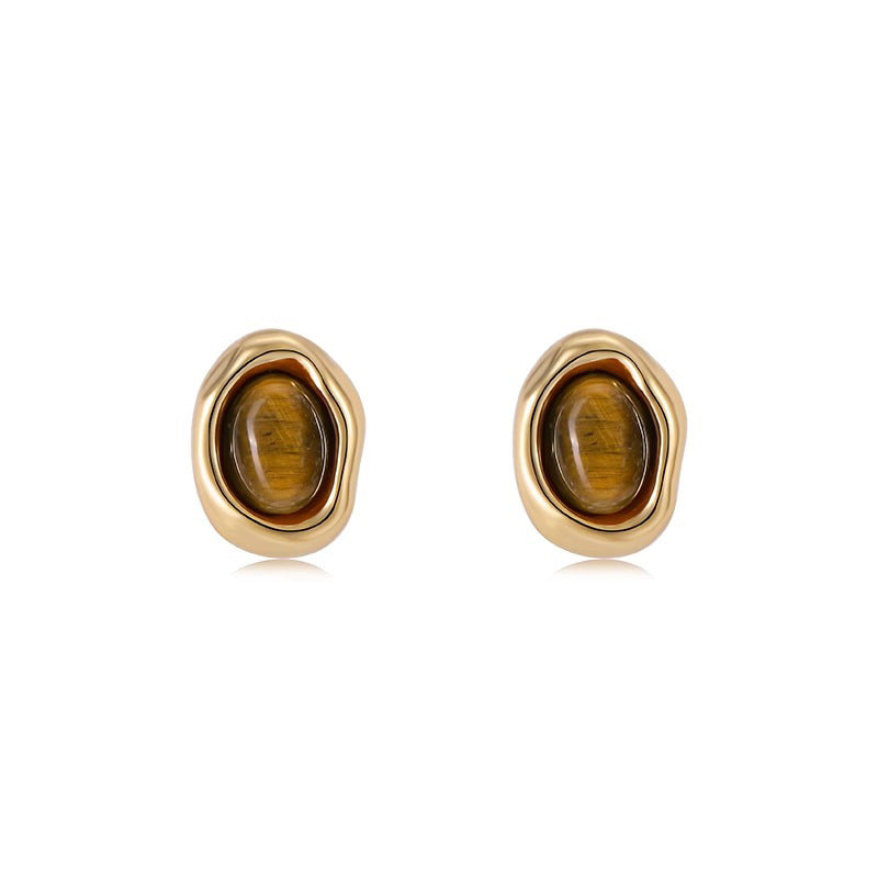 Camille Vintage-Inspired Tiger-Eye Stud Earrings