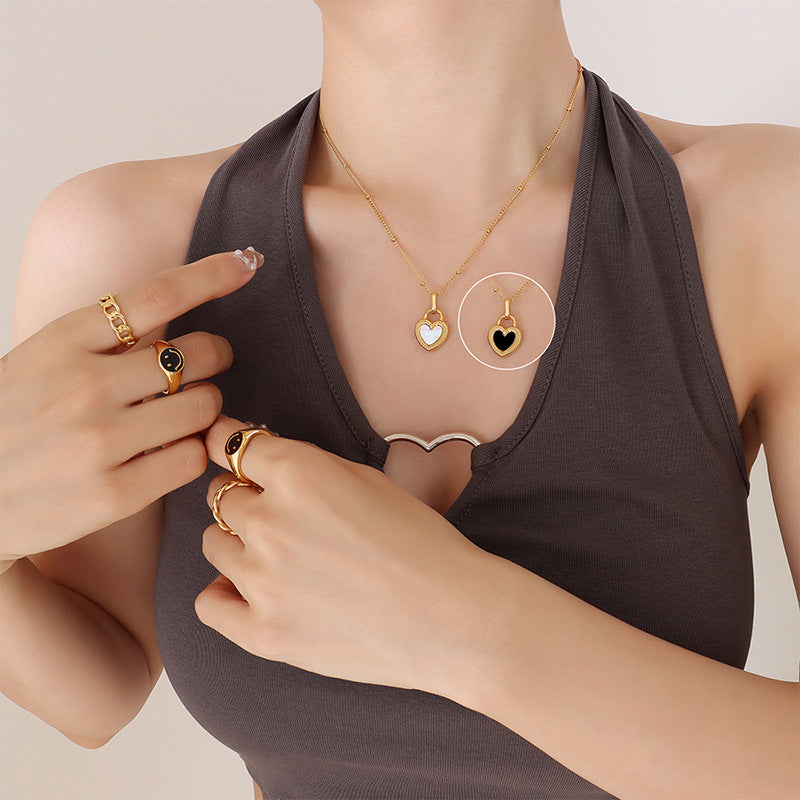 Reversible Shell-Inlay Heart Pendant Necklace