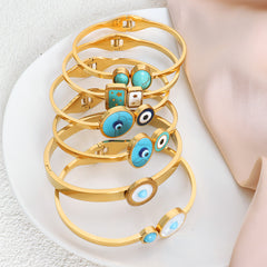 Stone and Shell-Inlay Open Cuff Bracelet