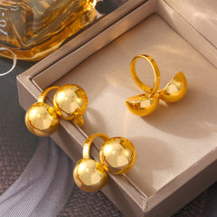 18K Gold-Plated Double Bead Copper Open Ring
