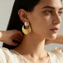 Hammered Crescent Stainless Steel Drop Earrings