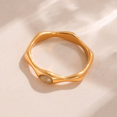 Rose Quartz Accent Bamboo Texture Ring