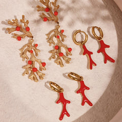 Gold-Tone Coral Branch Earrings