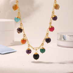 Multicolor Natural Stone Charm Link Necklace