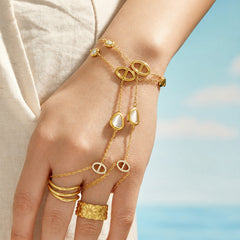 Cat-Eye-Look Ring Chain Hand Bracelet