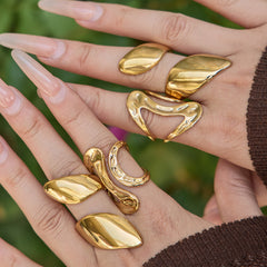 Gold-Tone Sculptural Stainless Steel Rings
