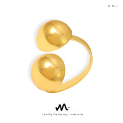 18K Gold-Plated Double Bead Copper Open Ring