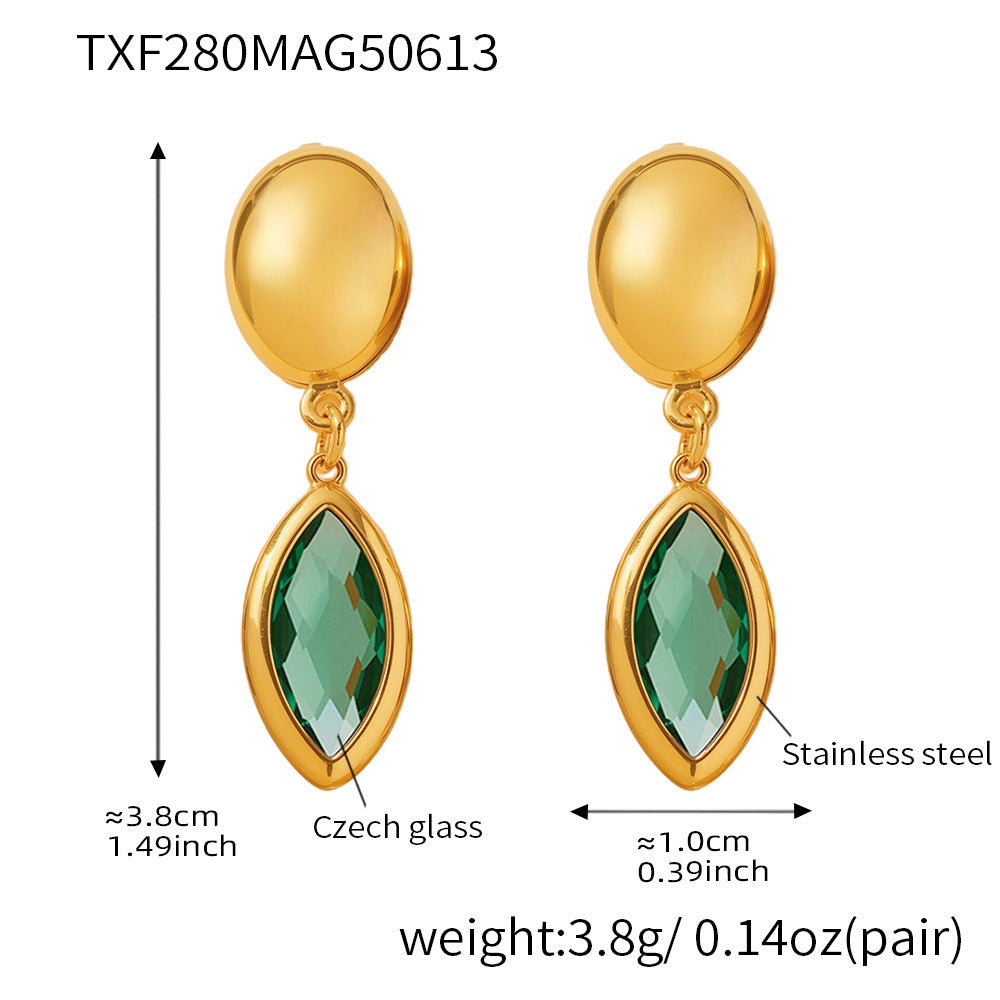 18K Gold-Plated Marquise Glass Drop Earrings