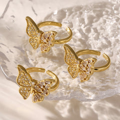 18K Gold-Plated Cubic Zirconia Butterfly Open Ring