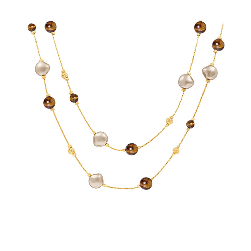 Nicolette Tiger-Eye Pearl Stardust Necklace