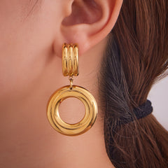 Mixed-Finish Geometric Drop Earrings
