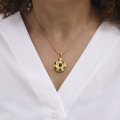 18K Gold-Plated Multicolor Circular Pendant Necklace