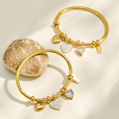 18K Gold-Plated Heart Charm Bangle