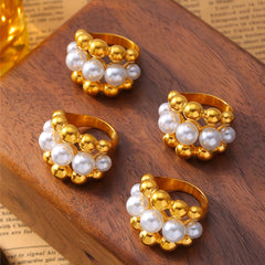 Gold-Tone Shell Pearl-Look Multi-Row Ring