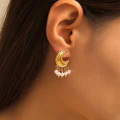 Crescent Pearl-Look Fringe Earrings