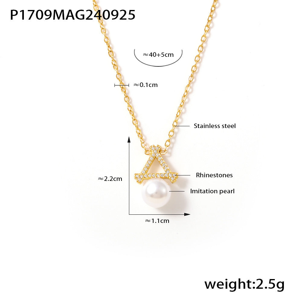 Pearl-Look Triangle Pendant Necklace