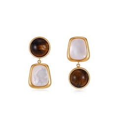 Marielle Vintage-Inspired White Mother-of-Pearl Tiger-Eye Stud Earrings