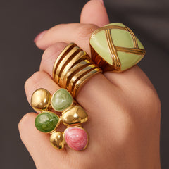 Gold-Tone Colorful Enamel Statement Rings
