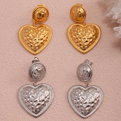 18K Gold-Plated Textured Heart Drop Earrings