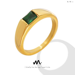 18K Gold-Plated Green Cubic Zirconia Band Ring