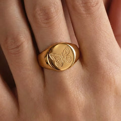 18K Gold-Plated Engraved Signet Ring