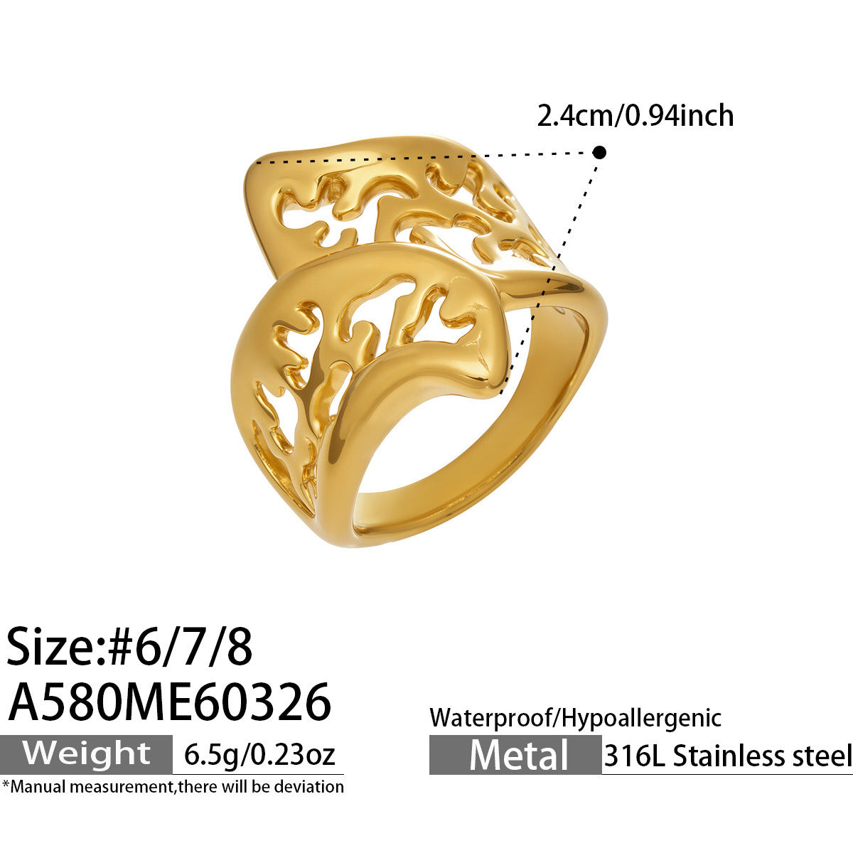 Sculptural Openwork Floral Stainless Steel Ring