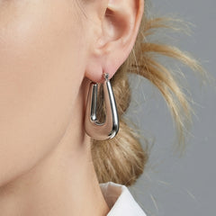Polished Geometric Stainless Steel Hoop Earrings