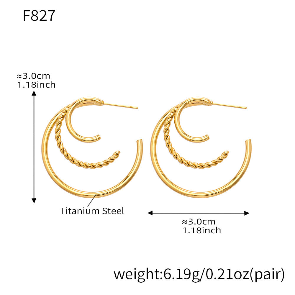 18K Gold-Plated Triple Rope C-Hoop Earrings