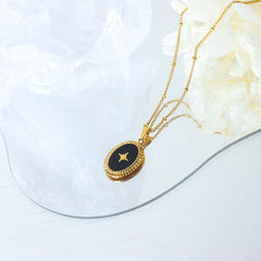 Gold-Tone Enamel Starburst Oval Necklace