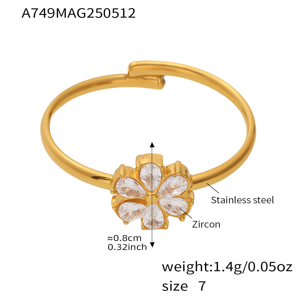 Cubic Zirconia Flower Open Ring