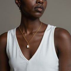 White Shell Rectangle Pendant Necklace