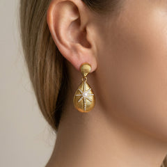 18K Gold-Plated Starburst Teardrop Shell Pearl Earrings