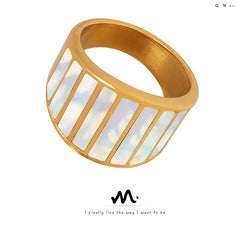 Gold-Tone White Shell Wide Band Ring