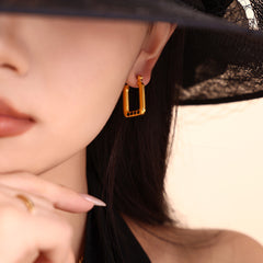 18K Gold-Plated Rectangular Sparkle Hoop Earrings