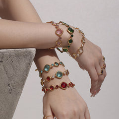 Gold-Tone Faceted Glass Link Bracelet