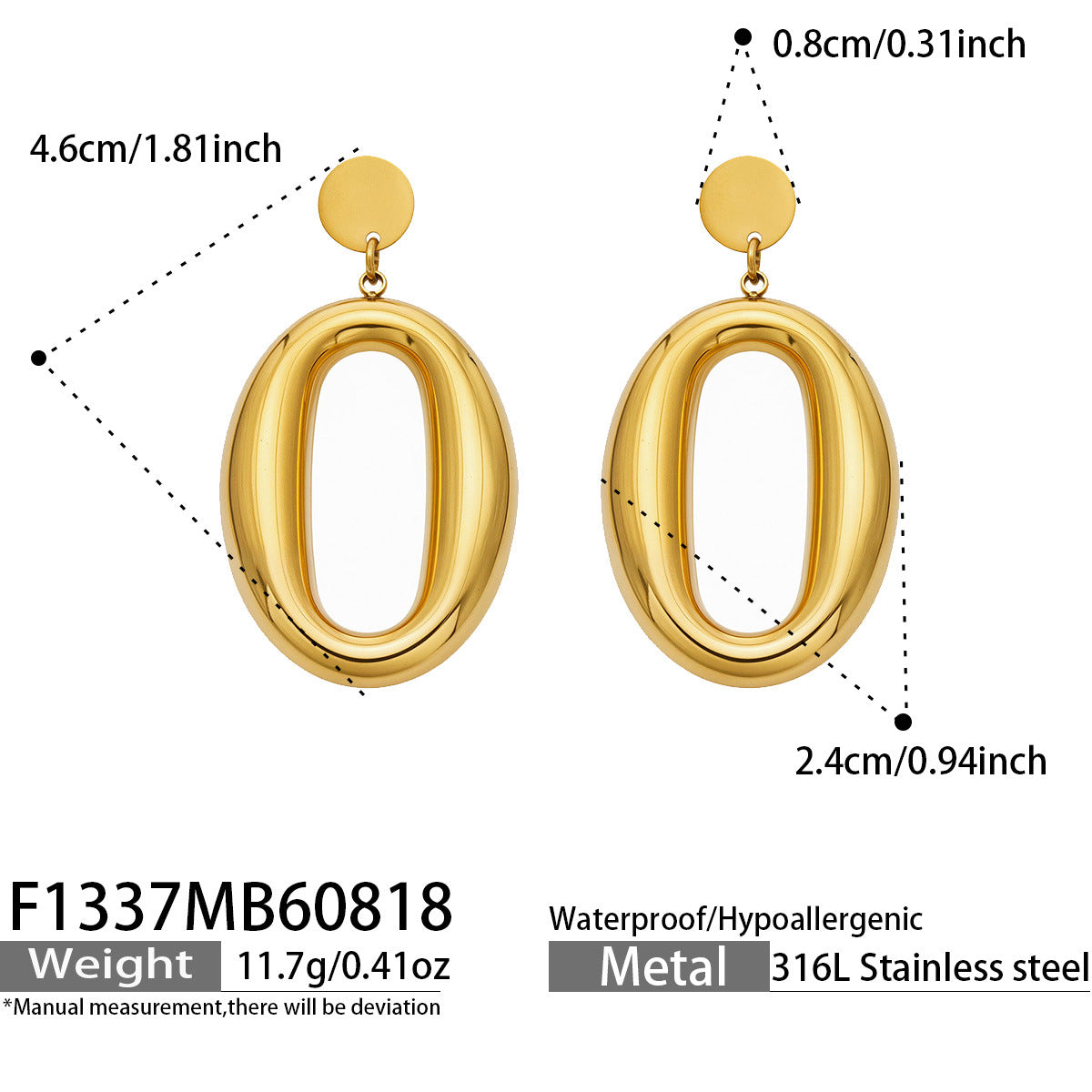Gold-Tone Open Oval Drop Earrings