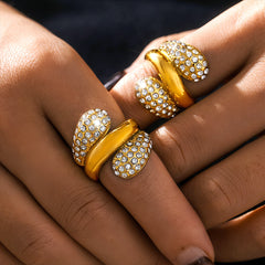 18K Gold-Plated Double Teardrop Cubic Zirconia Ring