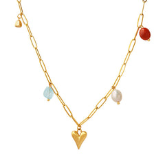 Natural Stone Heart Charm Necklace