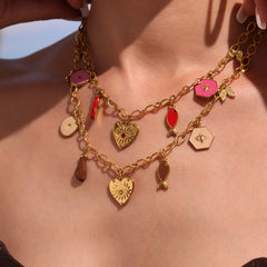 Enamel Heart Charm Necklace or Bracelet