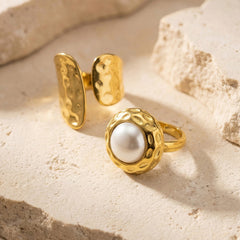 Hammered Shell-Pearl-Look Ring Collection