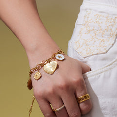 18K Gold-Plated Textured Heart Charm Necklace & Bracelet