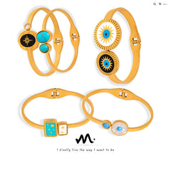 Stone and Shell-Inlay Open Cuff Bracelet