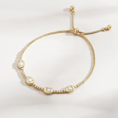 14K Dainty Heart and Oval Accented Tennis Bracelet