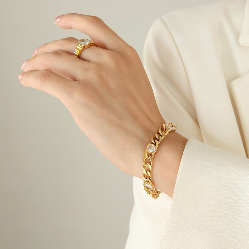 Cubic Zirconia Cuban Link Necklace or Bracelet
