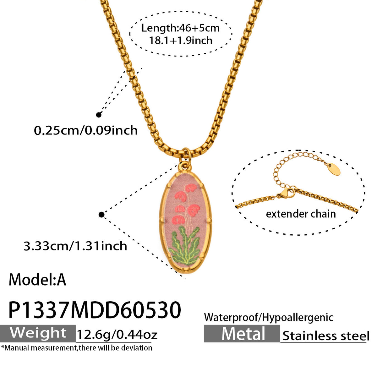 18K Gold-Plated Floral Enamel Pendant Necklace