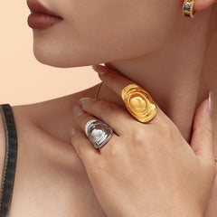 Layered Oval Sculptural Open Ring